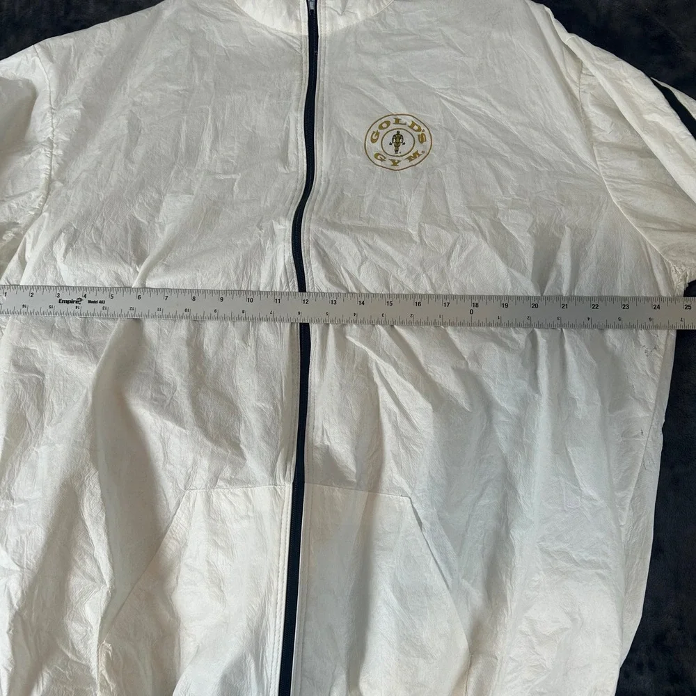 Gold's‎ Gym Windbreaker Jacket Mens XL White Spunbonded Olefin Full Zip Logo